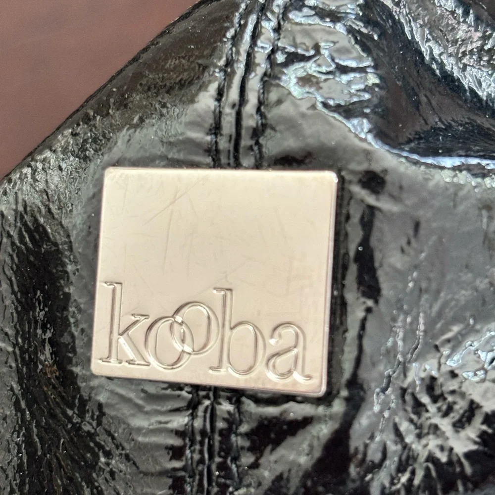 KOOBA black patent leather satchel bag. Top Double zipper. Shiny metallic trim